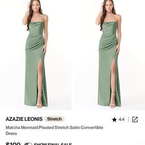 Azazie Green Ruched Slit Gown